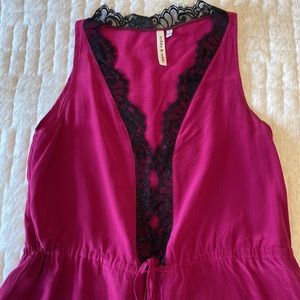 Robbi & Nikki Silk Pink Black Lace Trim Tank Camisole Sz S